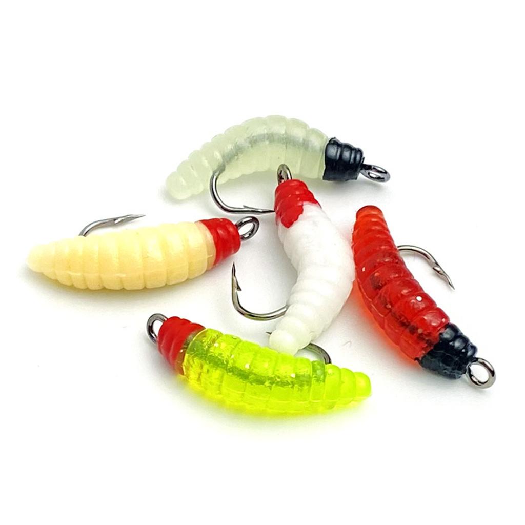 30Pcs Soft Maggot Baits with Hooks Soft Plastic Fishing Lures Fishing Baits Bread Worms Artificial Baits Easy to Use