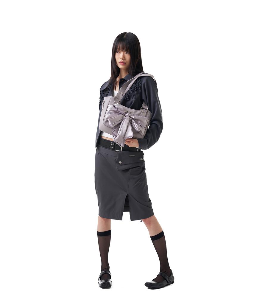 Iuga Makaras Belted Bag Midi Skirt (Dark Gray)