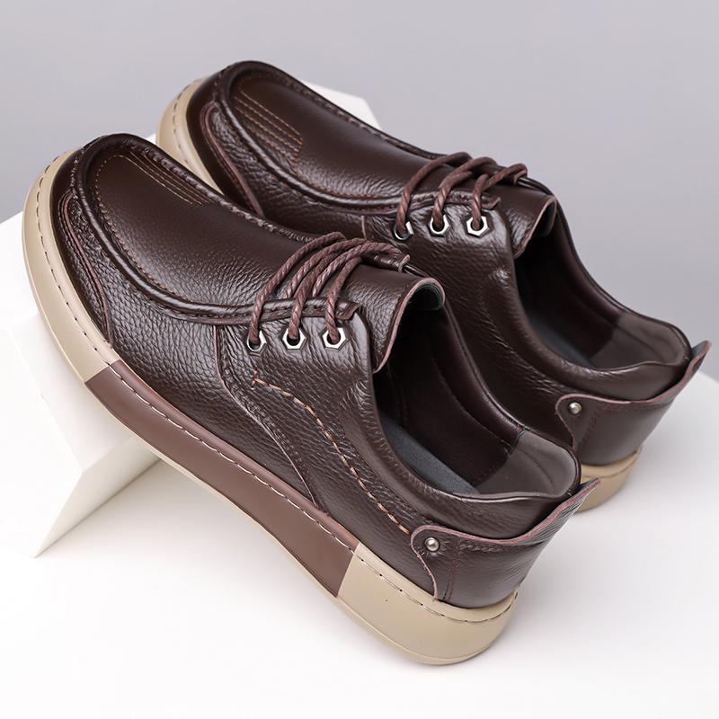 Men's Solid -Color Leather Casual Shoe With Lace -Up  Fashionable And Retro Business Shoe Comfortable Outdoor Walking Shoes