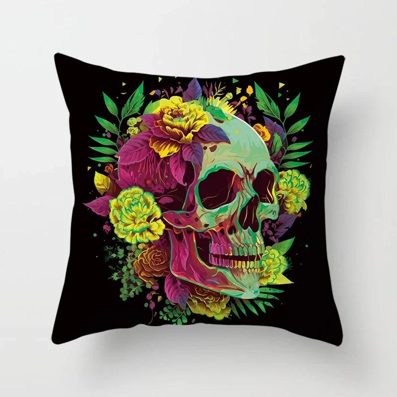 Colorful Skull Pattern Pillowcase Car Ornaments Office Living Room Home Pillowcase