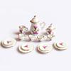 1/12 Dollhouse Miniature Dining Ware Porcelain Tea Set Dish Cup Plate Pot 15Pcs White+Pink/Green