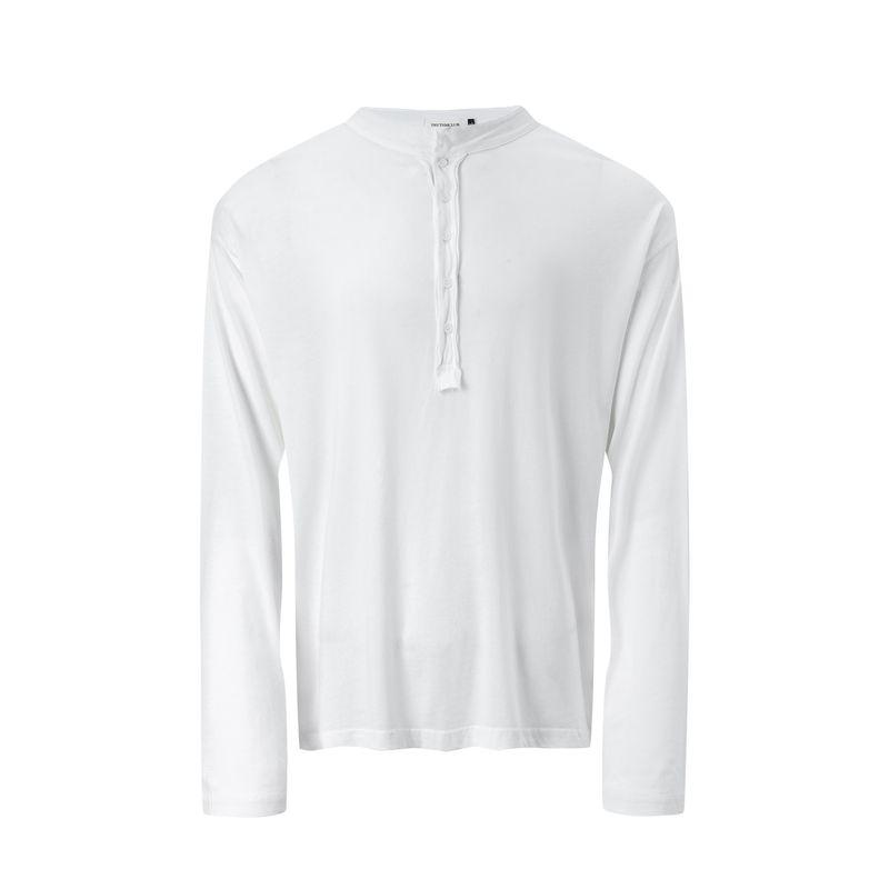 Kisko Simple and High-End Henry Collar Tencel Cleanfit Long-Sleeve T-Shirt for Men and Women, Loose Casual Inner Wear Top