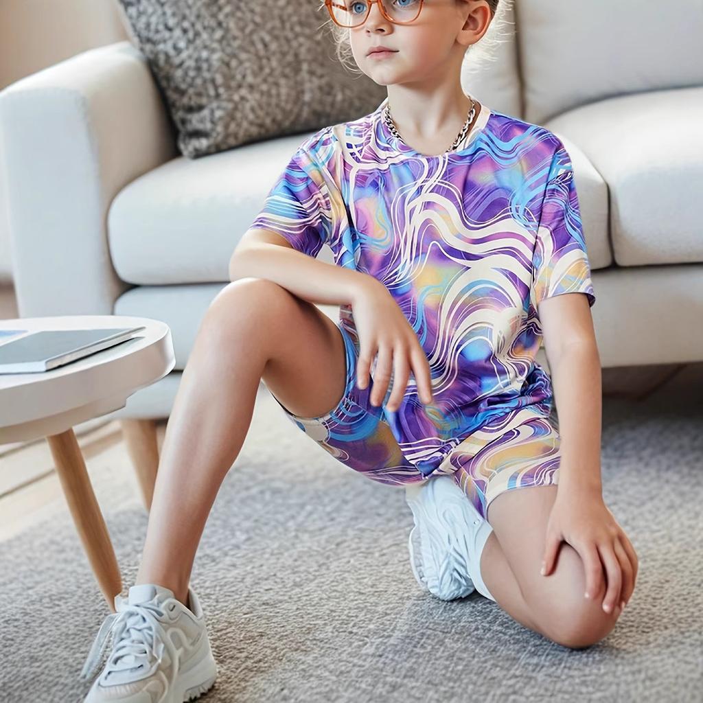 Girls' Fashionable Short-sleeved T-shirt and Short-pant Set for Summer Children's Casual Outfit