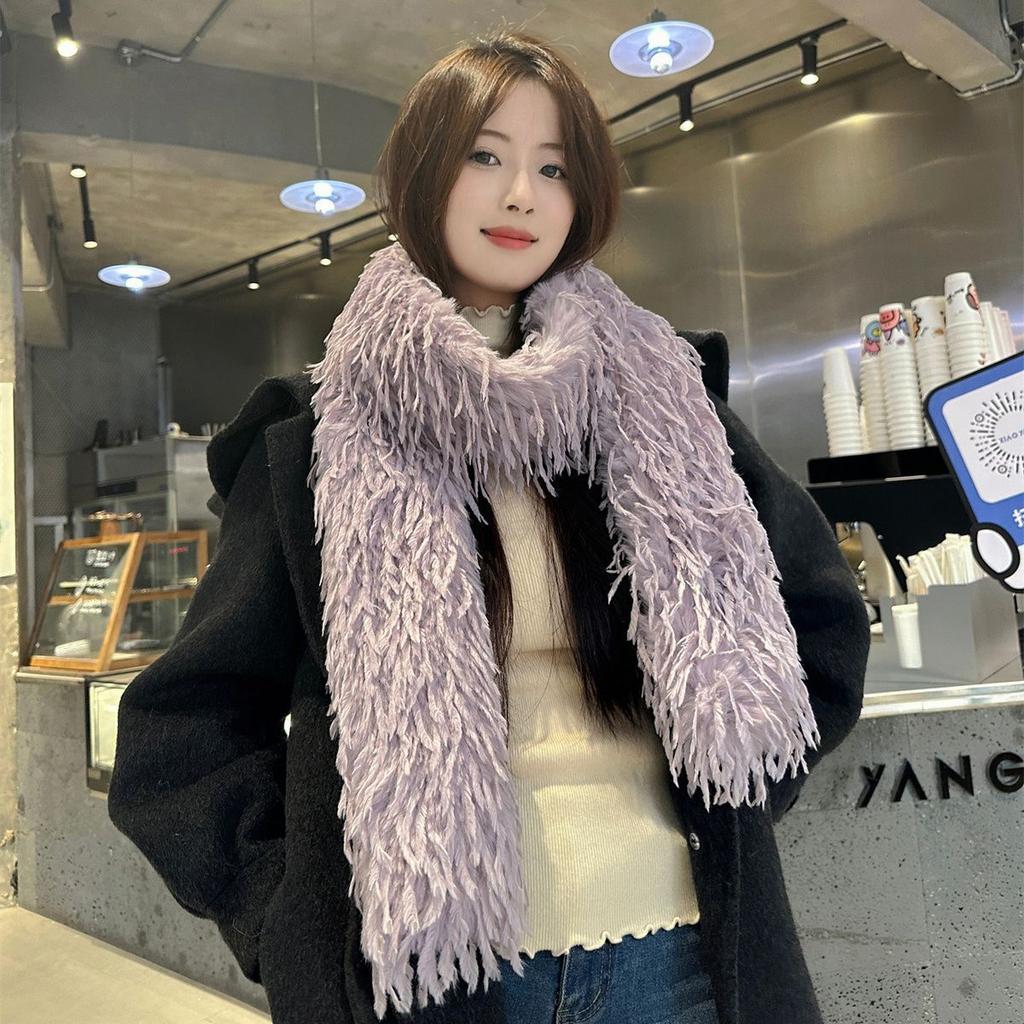 Imitation Ostrich Tassel Versatile Spice Girl Plush Long Hair Scarf Encryption Premium Sense Thickened Warm Scarf Shawl