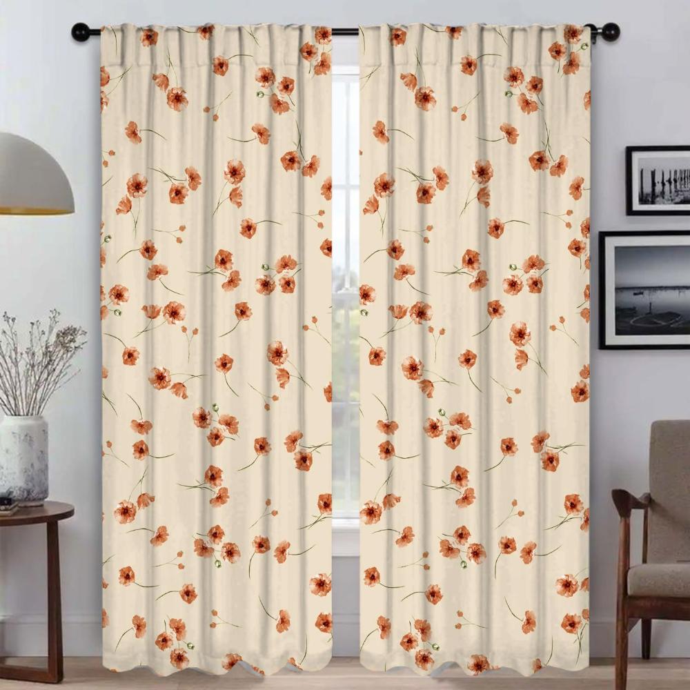 Elegant Room Curtains for Living Room Flowers and Plants Window Curtain Halloween Decoration Shades Curtains 2 Pieces Partition