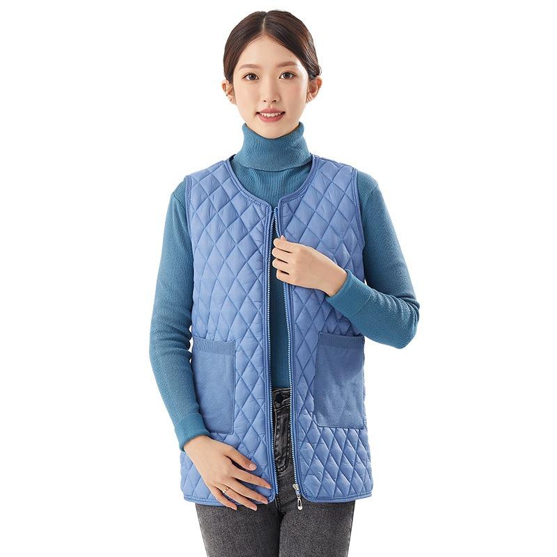 New autumn and winter women's medium and long fashion cotton vest thermal zipper pocket medium and green vest