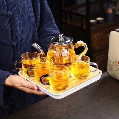 Tragbares chinesisches Gongfu-Teeservice, hitzebeständige Teekanne aus Borosilikatglas, Teetablett, Teetassen-Set, eine Kanne mit vier Tassen, Geschenktüte