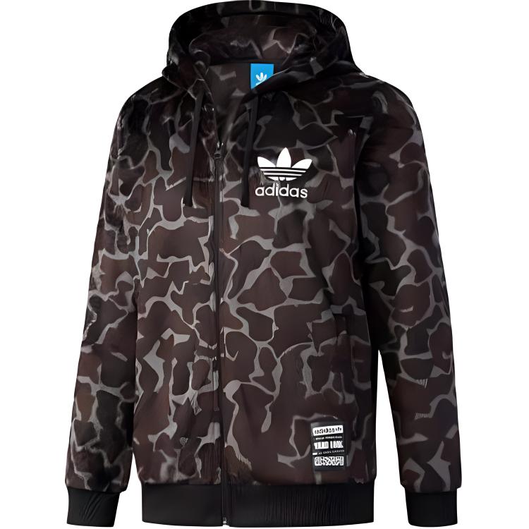 Adidas Originals Clover Camouflage Fleece-Lined Warm Hoodie Jacket Men Jackets Dark-Brown CD1716