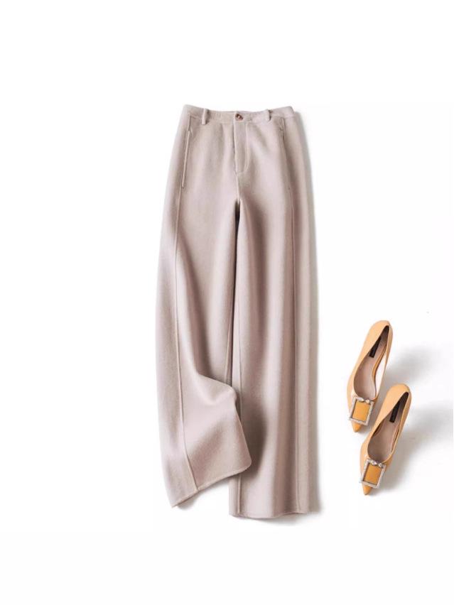 

Heavy 800g Women s Double-Faced Wool Straight-Leg Trousers - Thick Winter Casual Long Pants XL