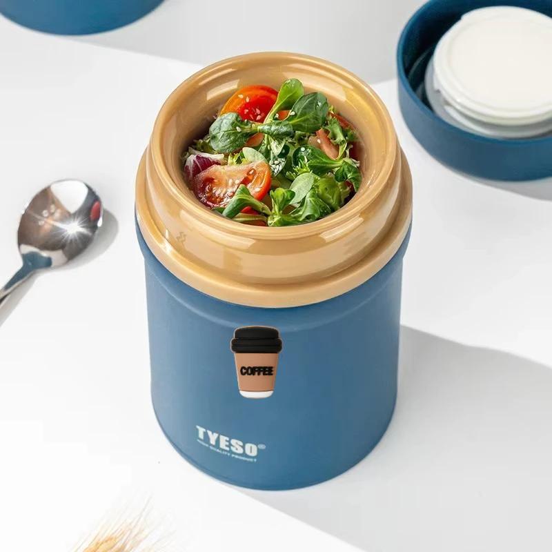 Tyeso 600ml Thermoses Stainless Steel Thermal Food Jar Vacuum Insulated Box Vacuum Flasks for Hot Cold Water Bottle Meals Unisex with Coffee Sticker