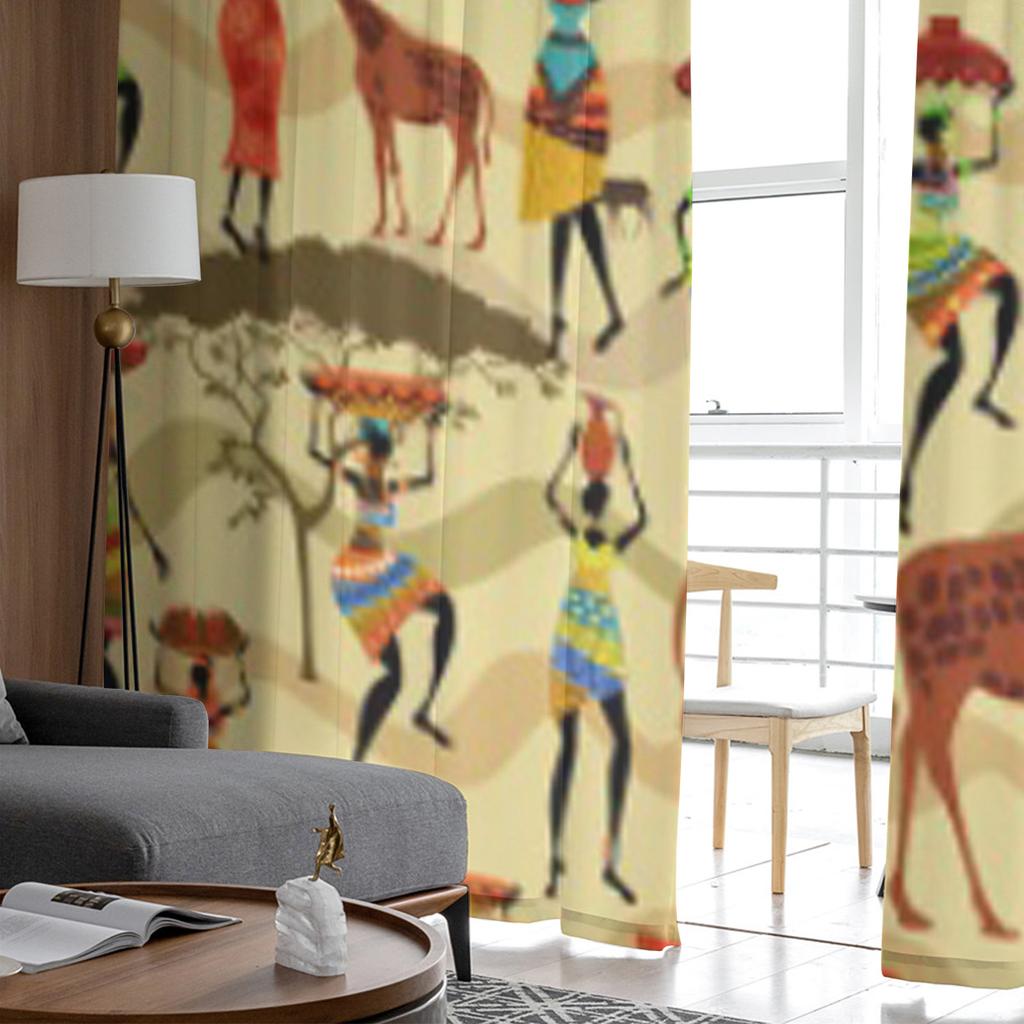 Nahtlose Textur mit afrikanischen Frauen Chiffon-Vorhänge für Wohnzimmer Schlafzimmer Dekoration Fenster Voiles Tüll Vorhang