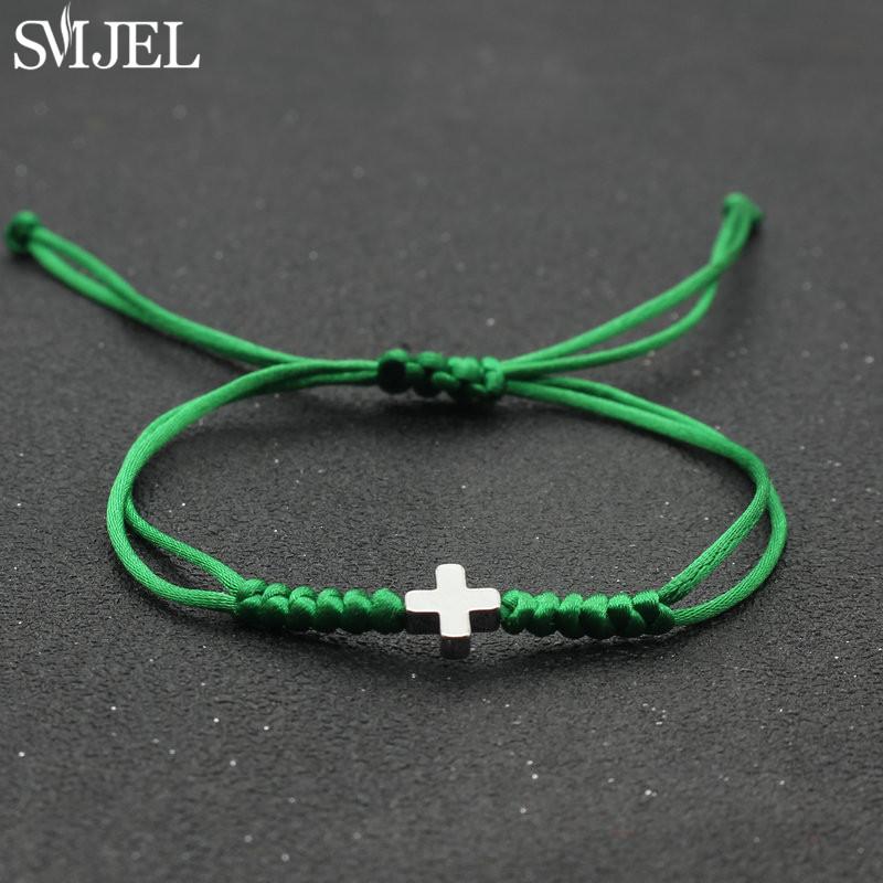Vintage Tiny Cross Charm Handmade Adjustable Braided Bracelet for Women Lucky Black Red Rope Chain Bracelets New Year Gifts