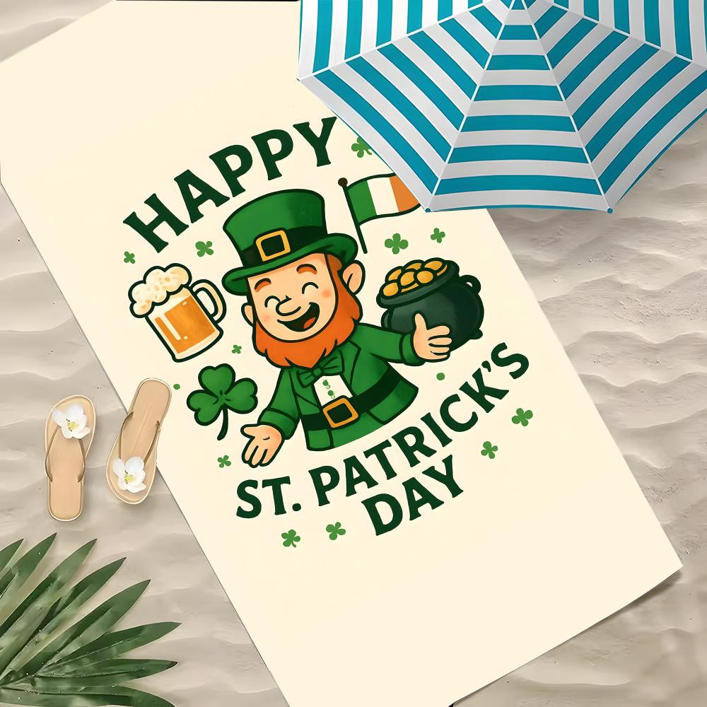 Art Patrick's Day Towel Polyester Beach Towel Quick Dry Sand Free Bath Towel for Summer Pool Travel Vacation