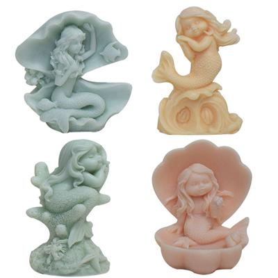 Mermaids Candle Silicone Mold Durable Cartoon 3D Mermaids Scented Candle Resin Mold Gypsum Ornaments Mold DIY Plaster