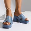 N Nü High Heel Platform Slippers with Peep Toe Block Heel Versatile Wear Square Toe Fashion Shoes