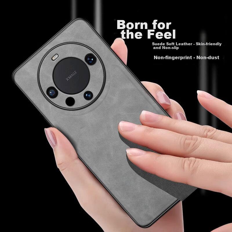POZZO Phone Case for Huawei Mate60 Pro, HUAWEI MateShockproof Full Lens Protection Soft, Simple Luxury Leather Casen, Gray