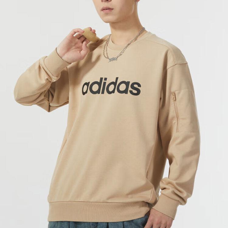 Adidas Letter Print Loose Fit Long Sleeve Hoodie Men hoodies Khaki JJ0419