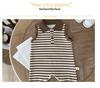 Unisex Infant Striped Sleeveless Romper with Lapel and Snap Crotch
