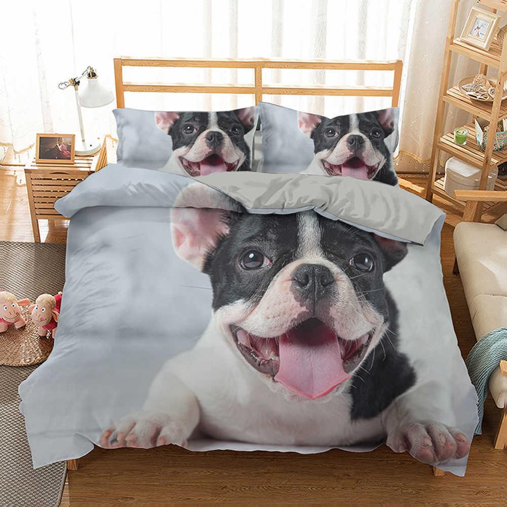 French Bulldog Duvet Cover Set King Size Cute Puppy Animal Theme Bedding Set For Kids Teen 2/3Pcs Soft Comforter Cover
