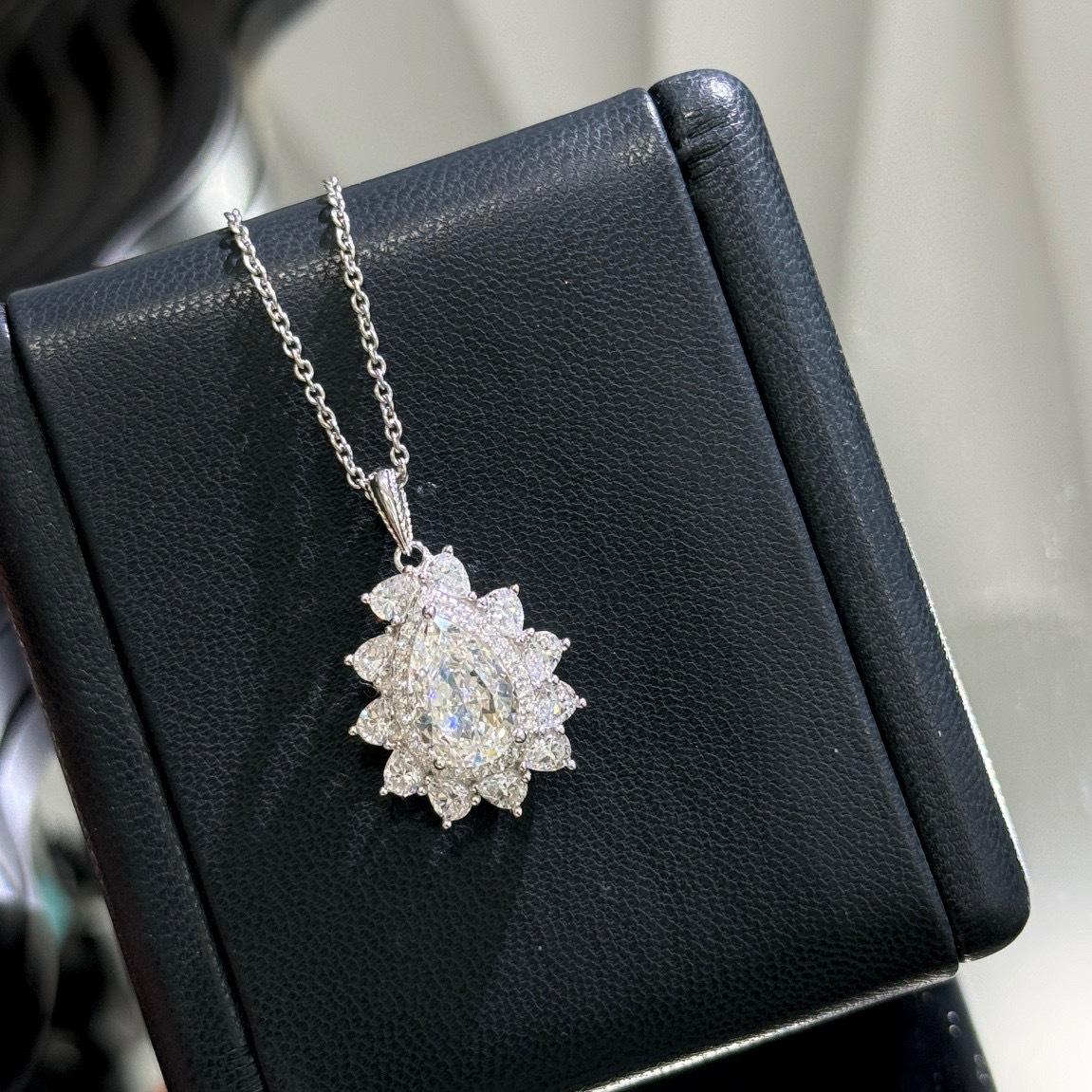 

New Vintage 100% Pure 925 Sterling Silver Pendant Pave Aaa Zircconia Water Drop Sunflower Necklaces For Women Wedding Jewelry