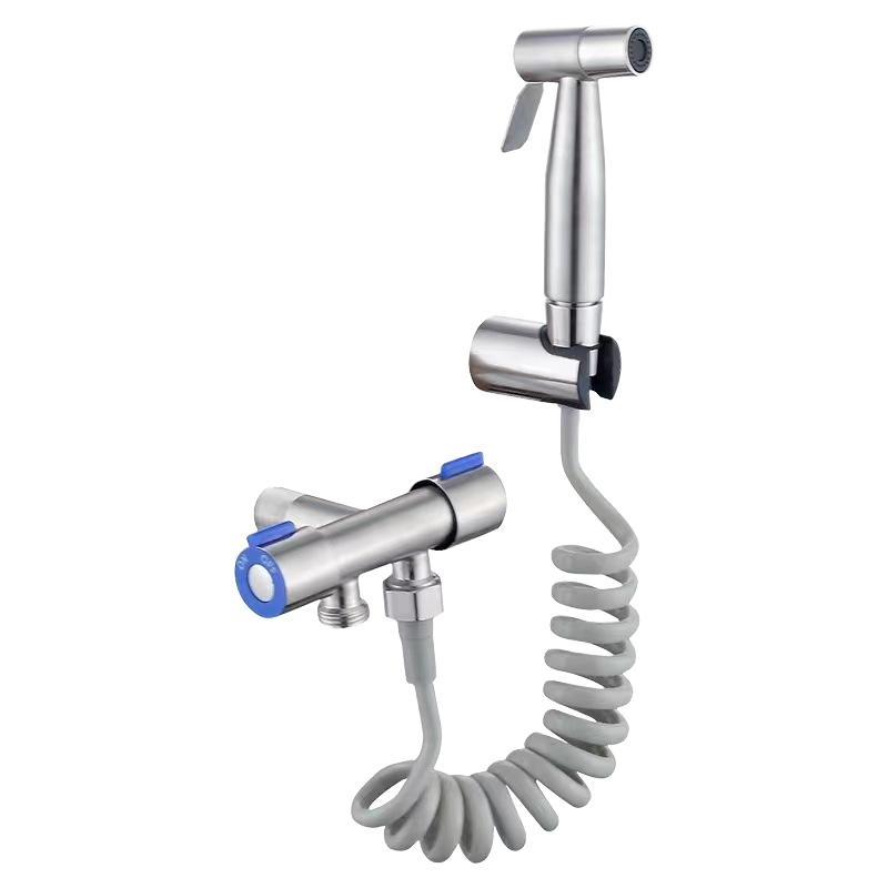 Brass Material Bidet Faucet Black Portable Bidet Sprayer Set Single Cold Water Shower Head One In Two Out Angle Valve
