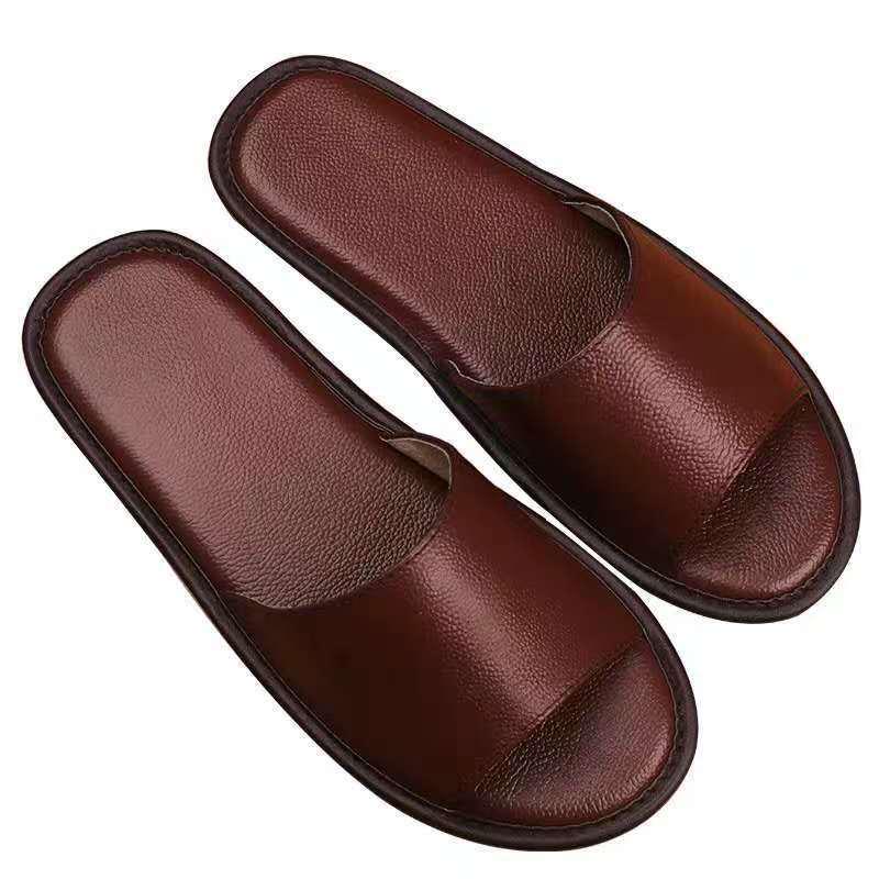 Japanese Style Genuine Leather Soft Sole Floor Slippers for Men and Women