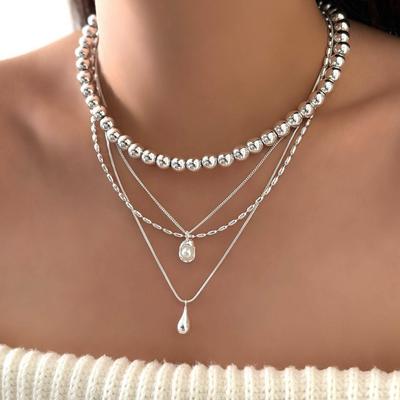 Mehrschichtige Tropfen-Anhänger-Halskette Damen Perlen-Choker Boho Statement-Schmuck Geschenk
