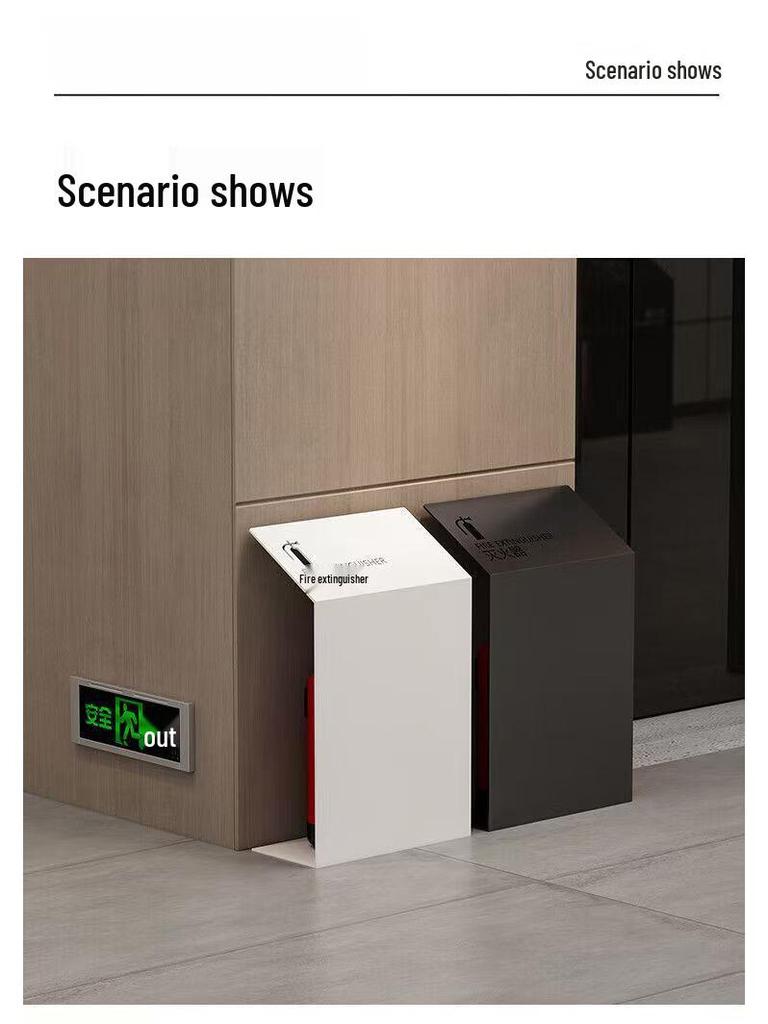 Stojan na hasicí přístroj s úložným prostorem a bezpečnostním krytem pro práškové hasicí přístroje