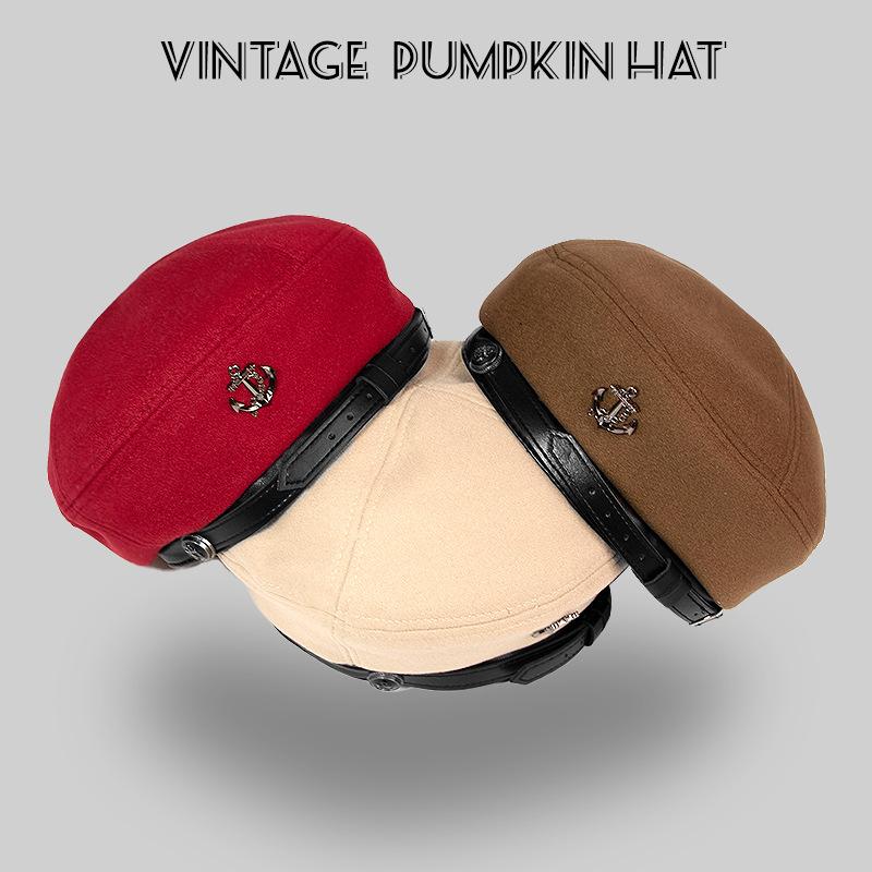 Autumn and Winter Sweet and Spicy Woolen Beret Hat Design British Retro Face Showing Small Octagonal Hat Painter Hat for Women