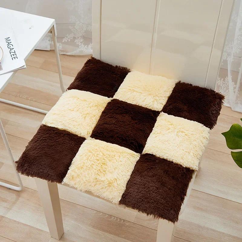 Thickened Seat Cushion Winter Plush Plaid Office Chair Cushion Thick Soft Floor Cushions Anti Slip Car Seat Mat Home Decor