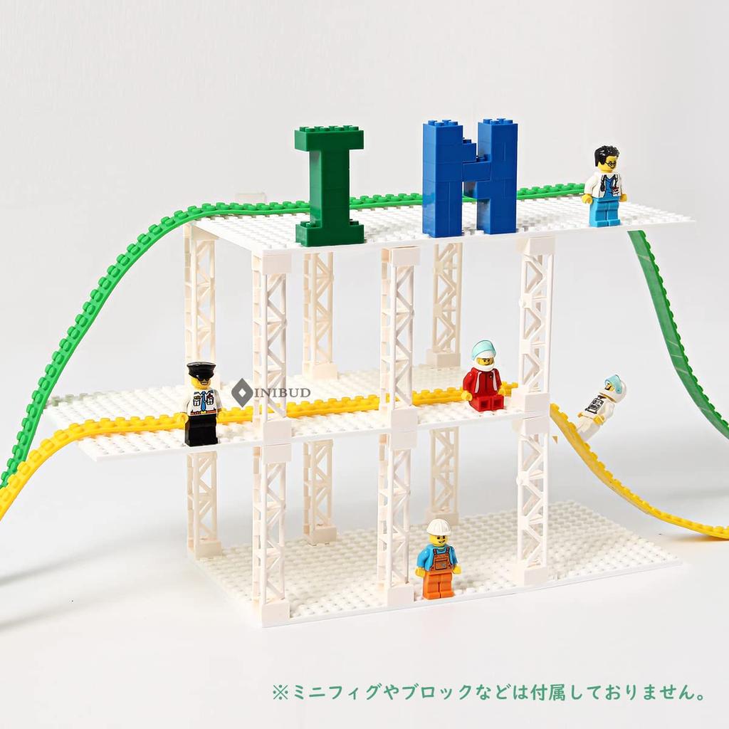 INIBUD Classic Compatible Foundation Block Plate, 16x32mm, Double-Sided, with Posts, Set of 3 Boards and 12 Posts (White)