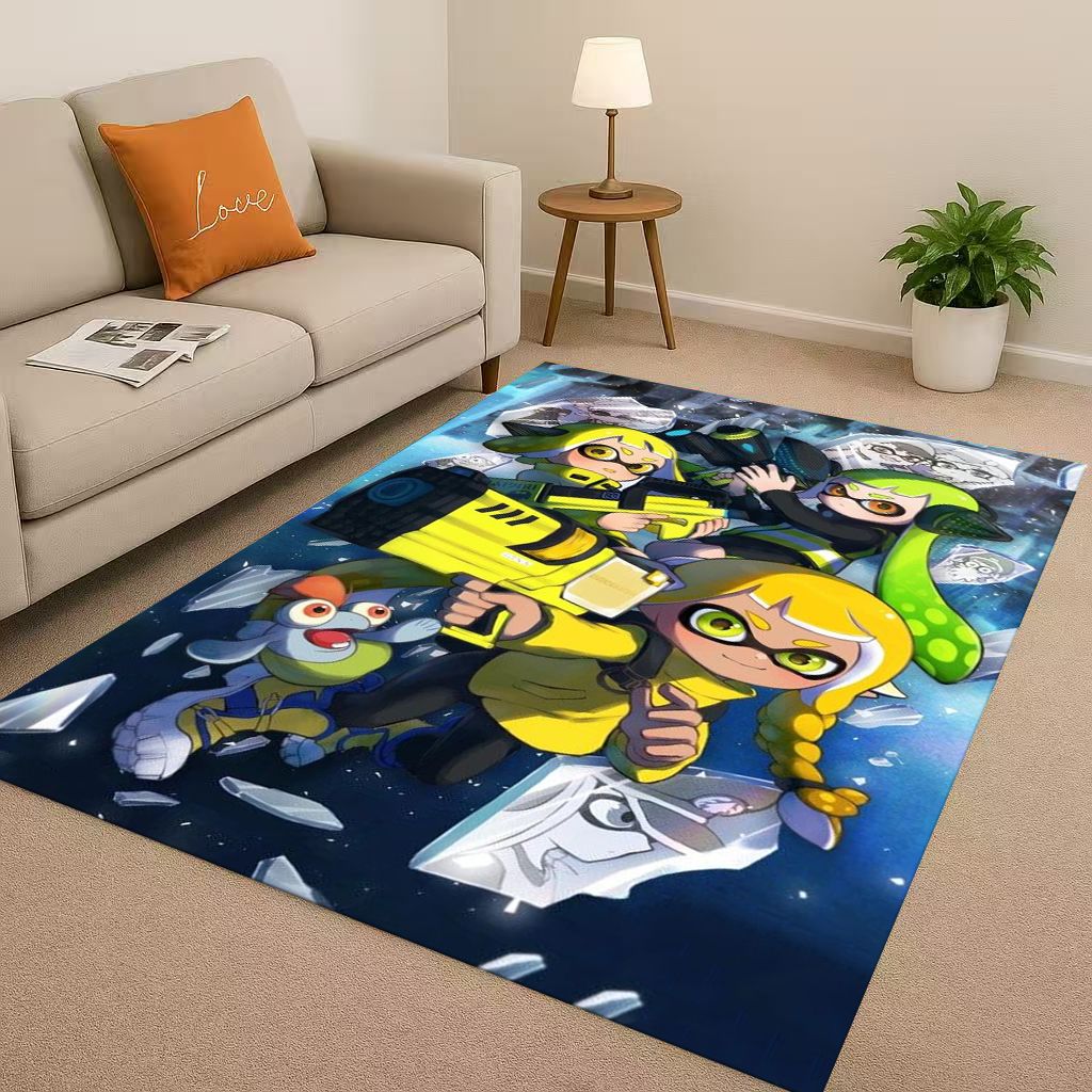 3D Splatoon Game Cartoon Living Room Non Slip Area Rug Soft Carpet for Bedroom Playroom Sofa,Easy Clean Home Decor Doormat