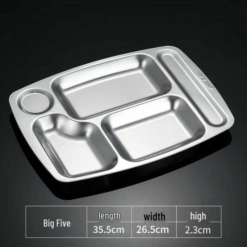 Yi Pan 304 Stainless Steel 5-Compartment Meal Tray