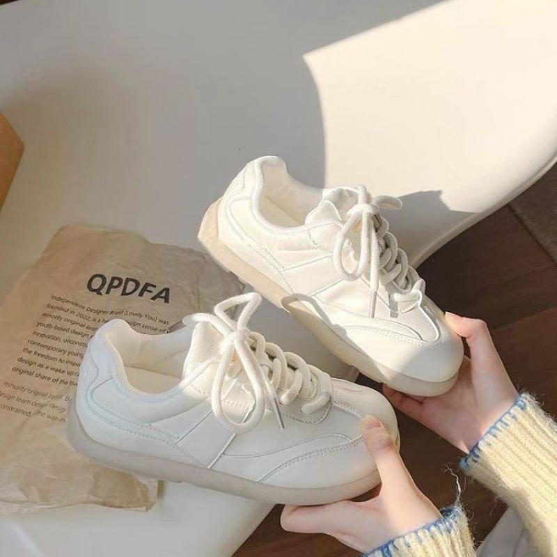 Versatile Shoes Thick Baseplate Shoes Women's Autumn New Retro Leather White Shoes