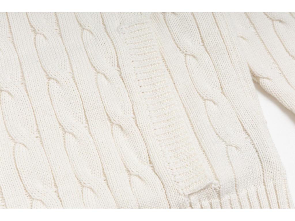 25ss Jesienno-Zimowy Wysokiej Jakości Kardigan z Splotu Warkoczowego z Kodem do Skanowania i Małym Haftowanym Logo