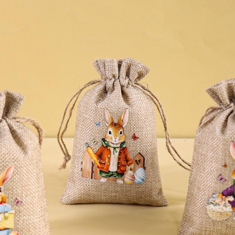 6Pcs Easter Linen Gift Bag Bunny Candy Cookie Packing Bag Spring Easter Party Favor Supplies Kids Candy Gifts Easter Decor 2026