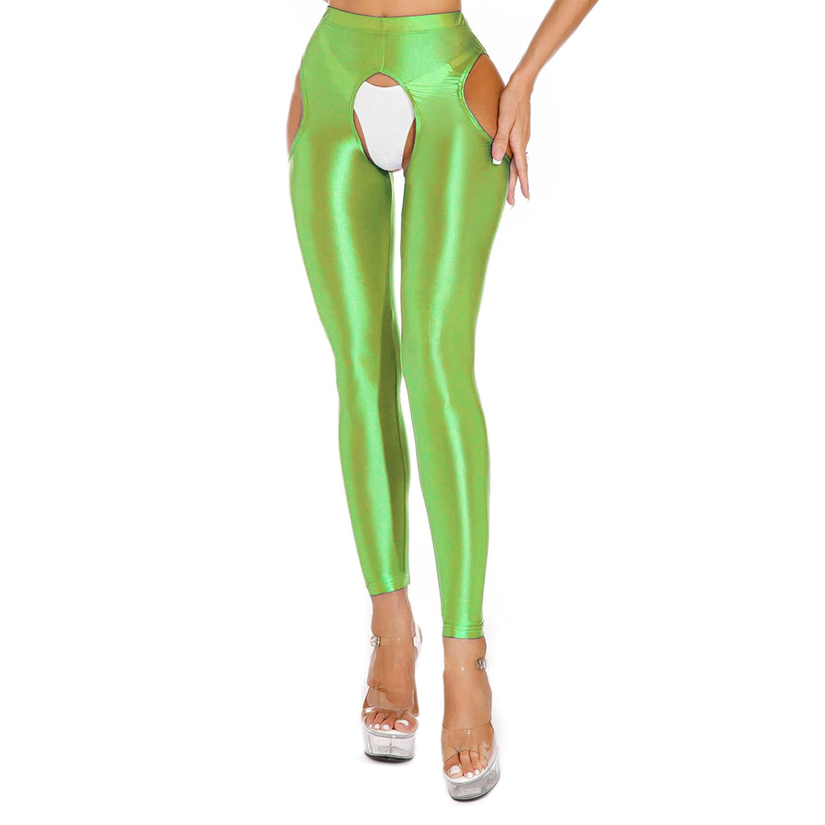 

Женские леггинсы с высокой талией для спортзала, колготки с вырезами, компрессионные брюки для йоги для тренировок M флуоресцентный зеленый