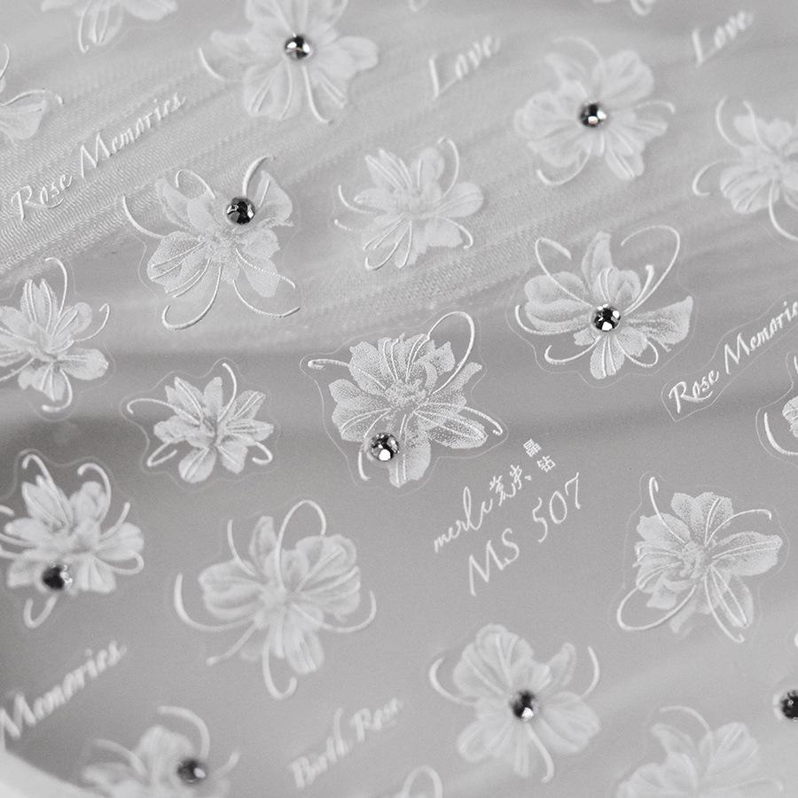 Tomoni Retro Japanese-Style Crystal Diamond Nail Art Stickers - Semi-Transparent Large Flowers MS507.