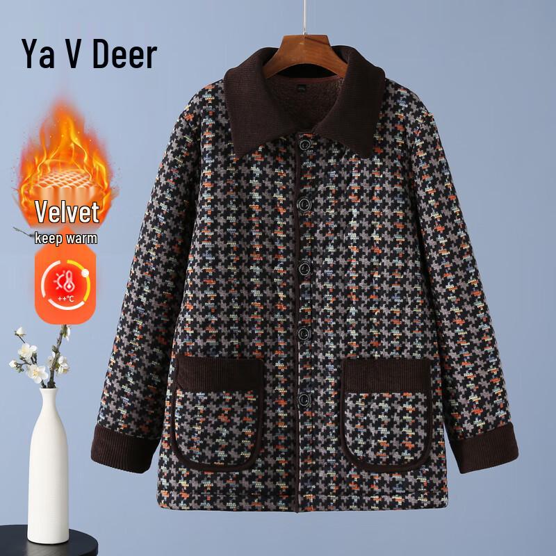 

Yalu Women s Plaid Plus Velvet Winter Padded Jacket 6XL