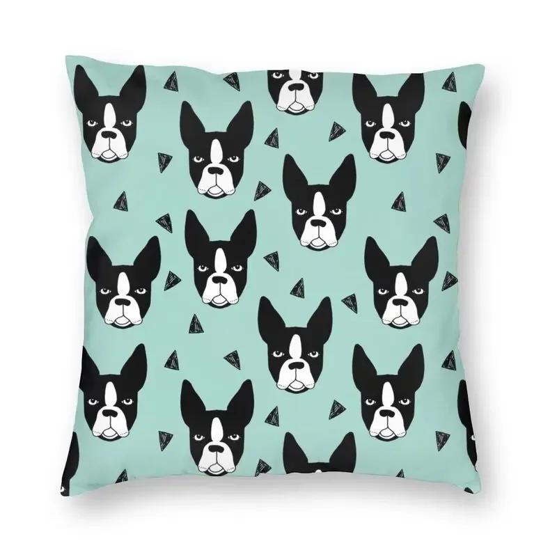 

Luxury With A Pearl Earring Sofa Cushion Cover Velvet Cartoon Boston Terrier Dog Pillow Case Living Room Decoration Home Decor 12x12Inch