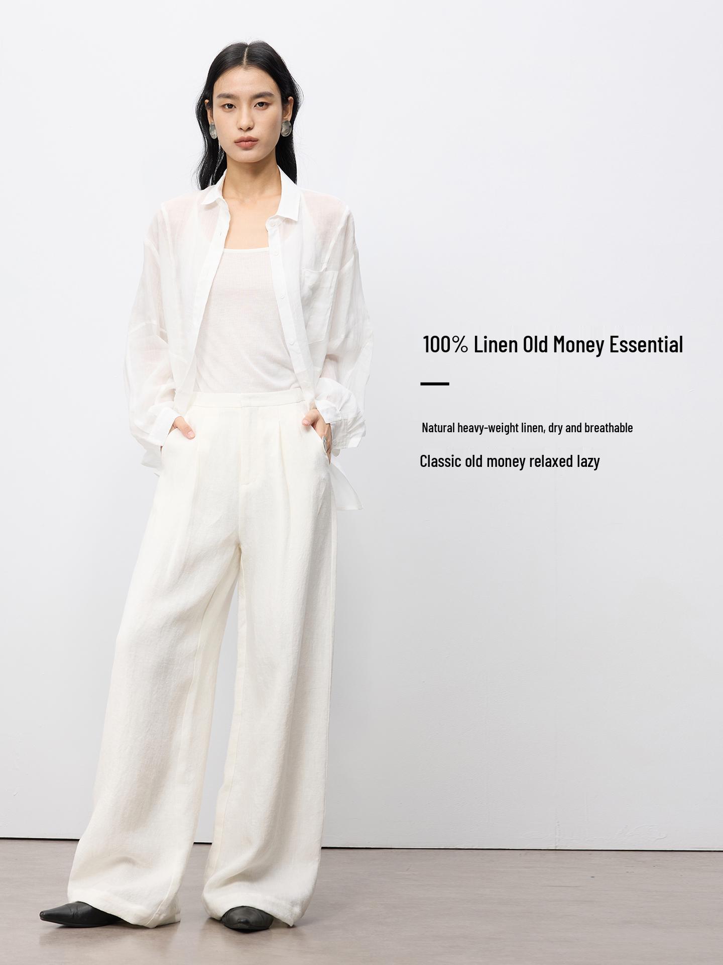

Kochi Outfit: Sand Washed Linen Wide-Leg Women s Pants - Old Money Style, Straight-Cut, Casual Extra Large белый/естественный