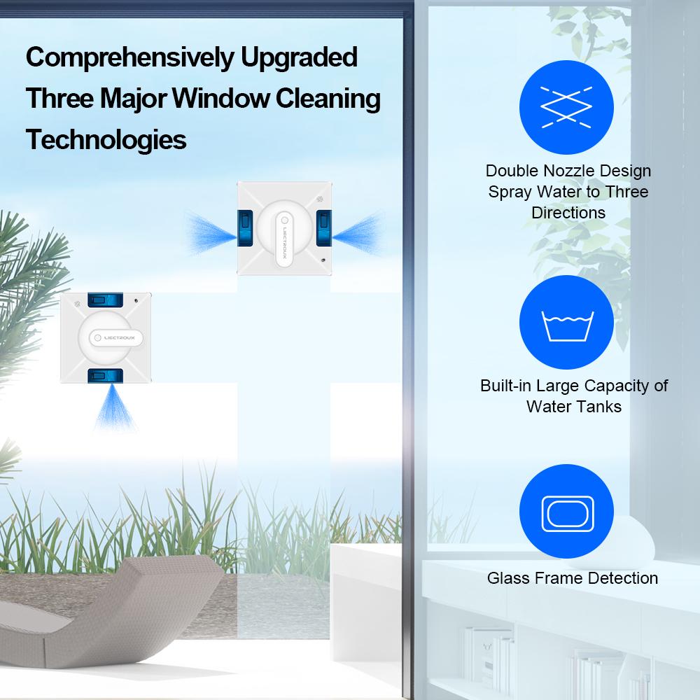 LIECTROUX YW509 Robot Window Vacuum Cleaner, Double Water Spray,Laser Sensor,Auto Glass Wet Mop,Home Floor Window Cleaning Robot