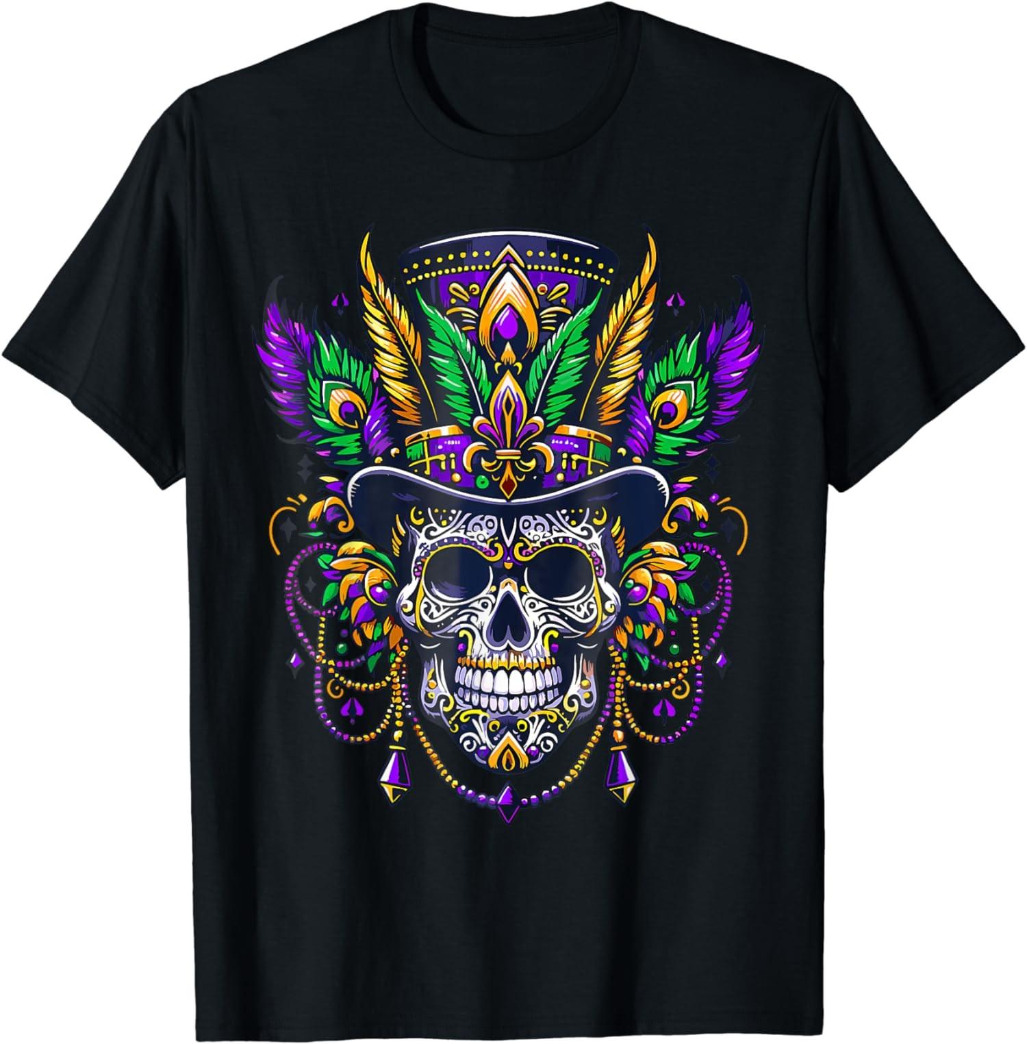 Mardi Gras Skull Top Hat New Orleans Witch Voodoo Unisex T-Shirt S