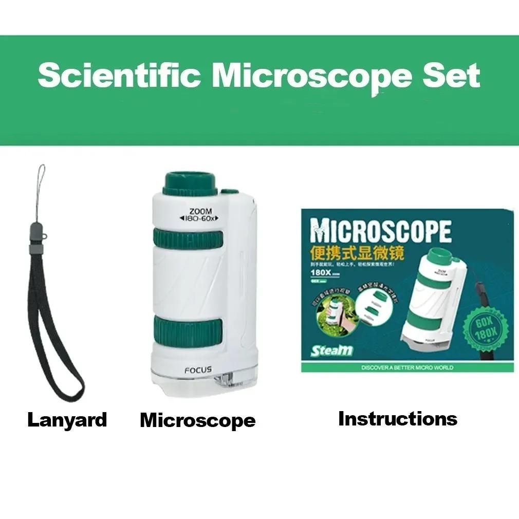 60-80x Handheld Microscope Science Experiment Set With Led Light Kindergarten Toy Handheld Children's Outdoor Toy