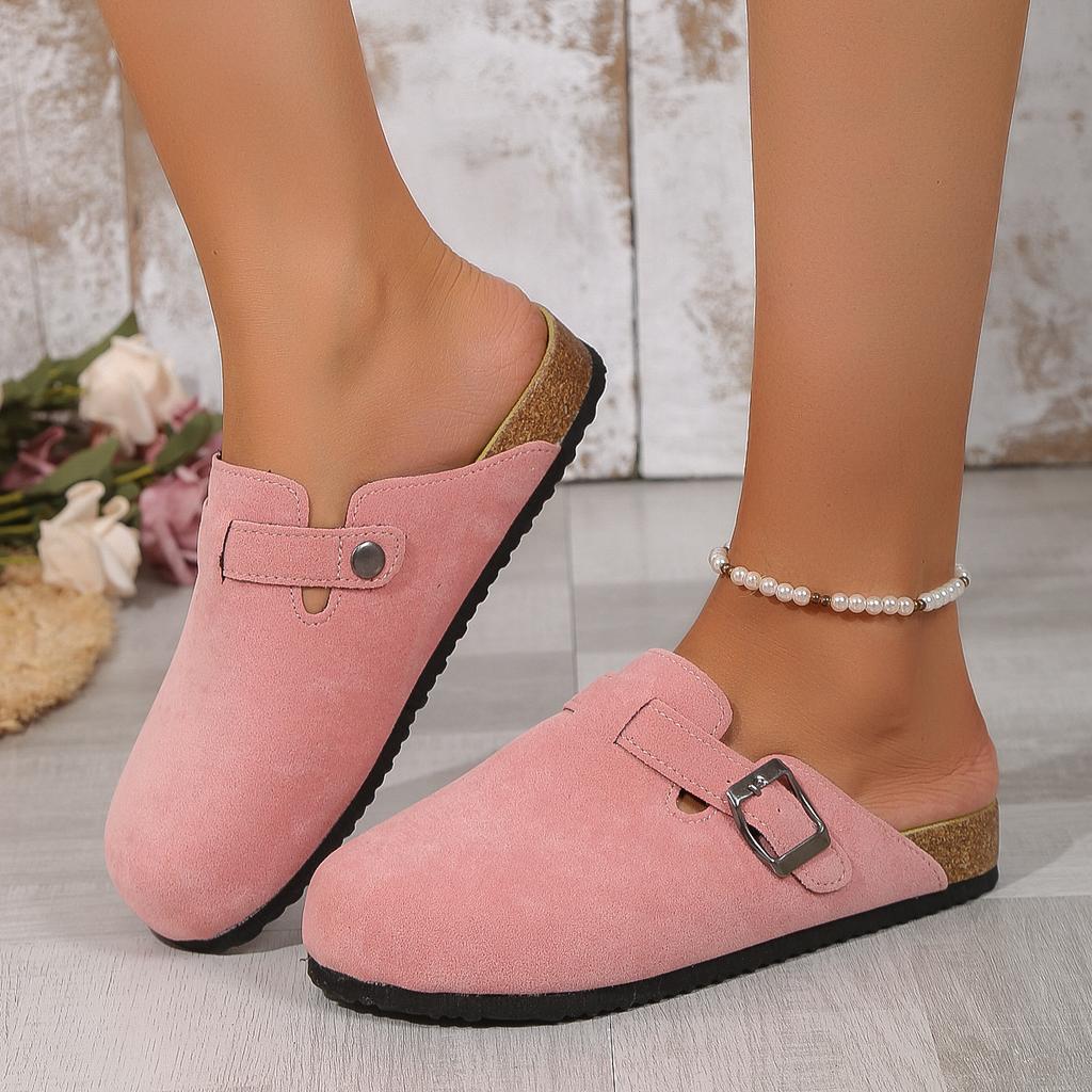 Mode 2024 Neu Herbst Winter Prägnant Retro Draußen Flach mit Damen Hausschuhe Außengröße 46 Pantoletten Moderne Sandalen Schnallenschuhe Riemen