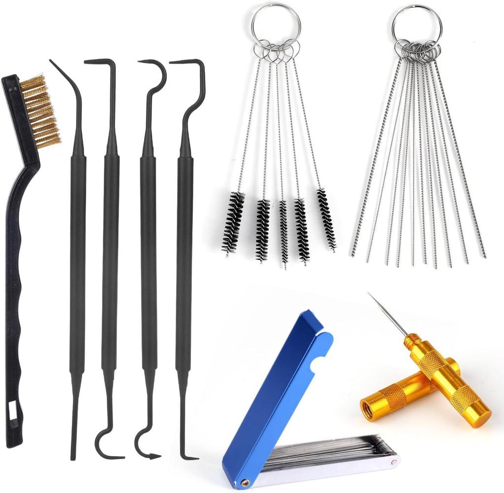 15-Piece Carburetor Jet Cleaning Brush Set with Spray Gun Nozzle Cleaners - Stainless Steel Needles & Nylon Brushes