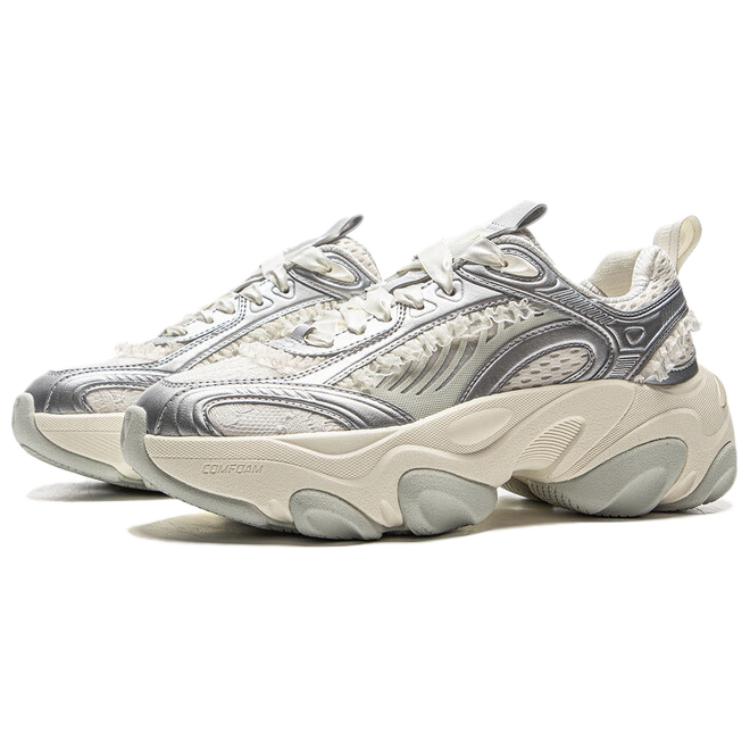 New LiNing Anti-Slip And Wear-Resistant Coverage Low-Top Casual Shoes Women's Silver White AZGV012-13