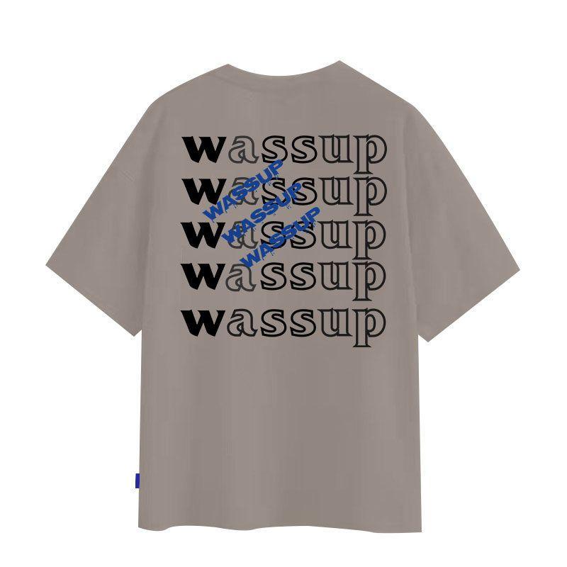Wassup Heods Short-Sleeved T-Shirt for Men, American Style, Heavyweight, National Trend, Ins Loose Fit, Oversize, Niche, 2024 New Model