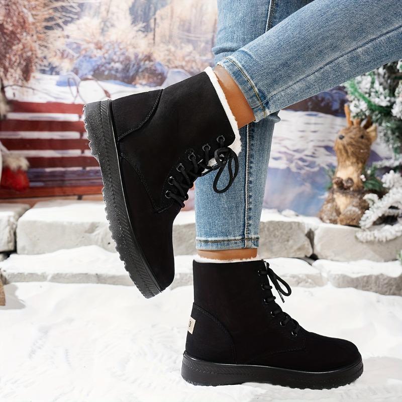Women's Winter Mid-Calf Snow Boots - Lace-Up, Faux Fur Lined, Waterproof & Anti-Slip, Outdoor Warm Ankle Boots