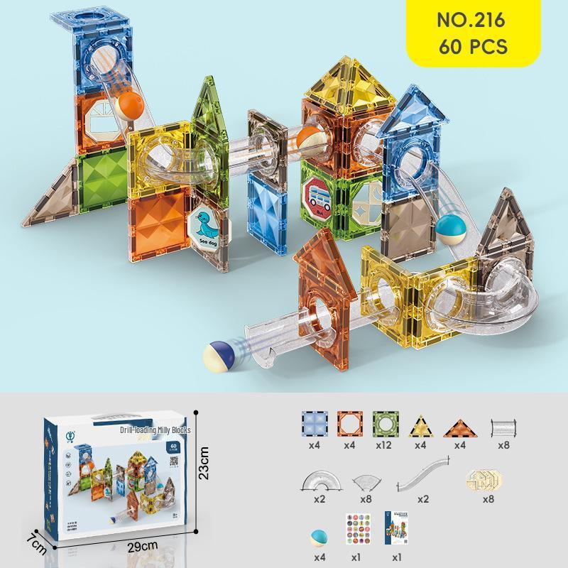 Digefei Magnetic Building Blocks: Educational Diamond Drill, Roller Ball Track, Colorful Lights, Strong Magnet, Pipe & Surface Sheets.